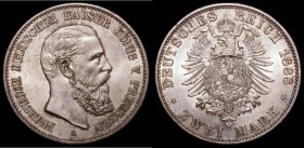German States - Prussia 2 Marks 1888A Friedrich KM#510 Sharp and lustrous UNC, minor contact marks only, otherwise a choice example of this one-year t...