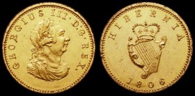 Ireland Farthing 1806 6 over 5 Gilt Pattern restrike S.6622, 4.33 grammes, GEF with a few small spots