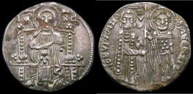 Italian States - Venice Silver Grosso undated, Giovanni Soranzo (1312-1328), Obverse: Christ enthroned holding a book of gospels, Reverse: St. Mark st...