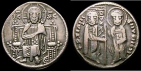 Italian States - Venice Silver Grosso undated, Pietro Ziani (1205-1229), Obverse: Christ enthroned holding a book of gospels, Reverse: St. Mark standi...