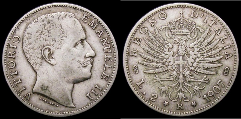 Italy 2 Lire 1907R KM#33 GF/NVF