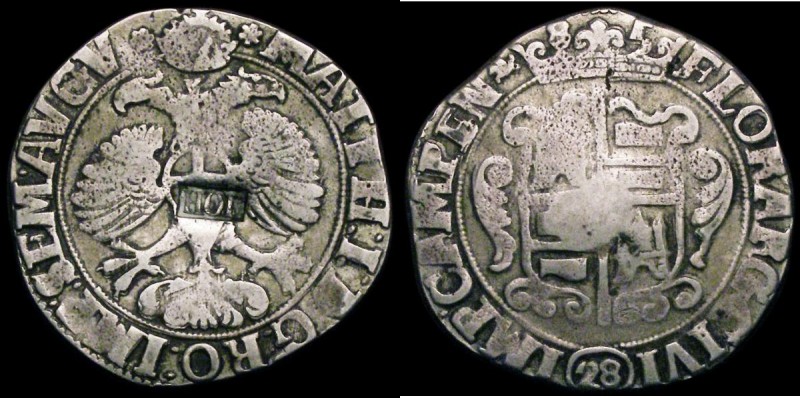 Netherlands - Holland 28 Stuivers countermarked coinage of 1693, KM#69.11 with H...