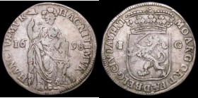 Netherlands - Overijssel - Deventer 20 Stuivers (Gulden) 1698 type as KM#91 mintmark Sitting dog after NITMIVR, 1 of denomination struck over G, this ...