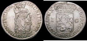 Netherlands - Overijssel Gulden 1737 KM#63.1 mintmark Crane About EF and lustrous, struck on a slightly irregular flan, a very pleasing example of thi...