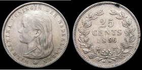 Netherlands 25 Cents 1896 KM#115 NEF/GEF the reverse with a tone spot on the rim, one of the key dates in this short series