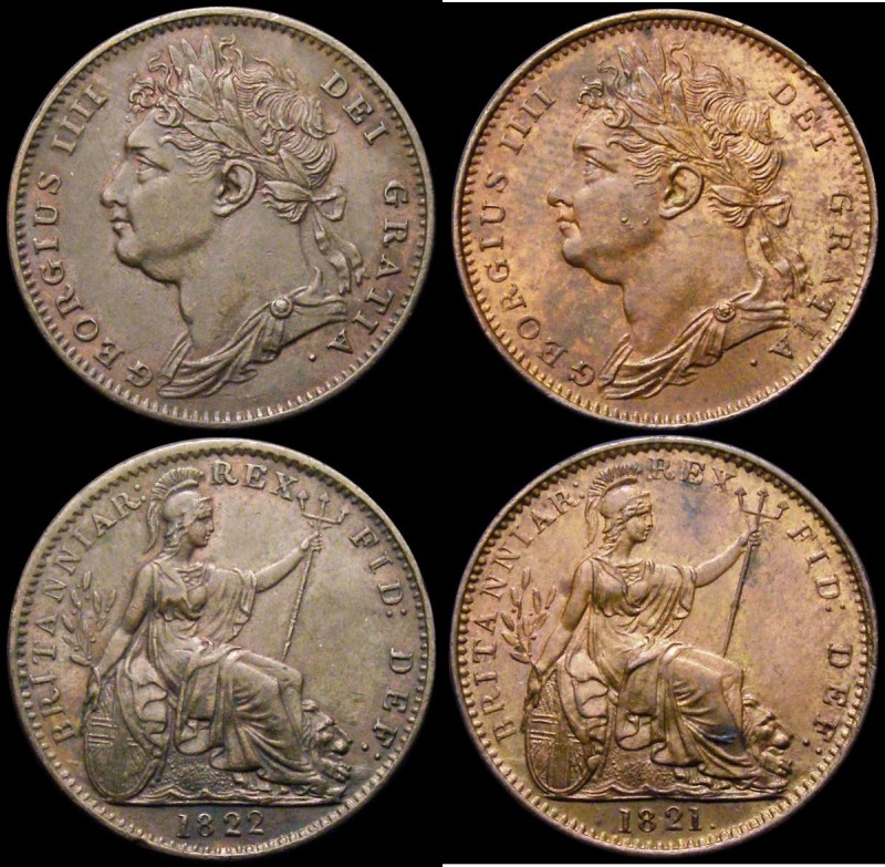 Farthings (2) 1821 Peck 1407 UNC with good, subdued lustre and some small rim ni...