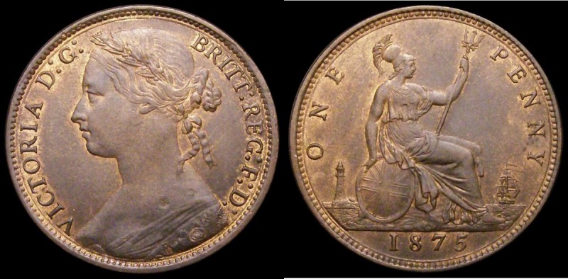 Penny 1875 Freeman 82 dies 8+J UNC or near so with traces of lustre, Ex-London C...