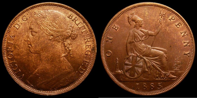 Penny 1885 with part of an extra linear circle to the left of the date LCGS Vari...