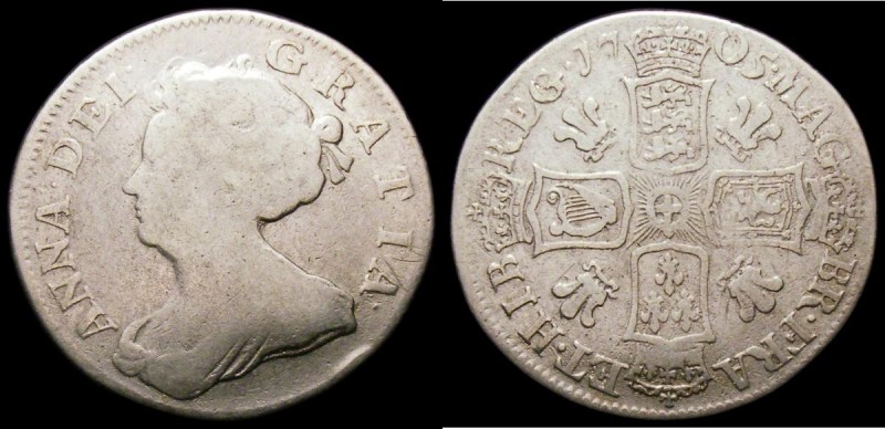 Shilling 1705 Plumes ESC 1135, Bull 1392 VG and scarce