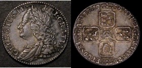 Sixpence 1758 8 over 7 ESC 1624, Bull 1764 EF or better and with attractive old toning, rated R3 by Bull, this a clear example with the top point of t...