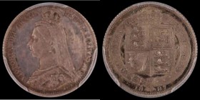 Sixpence 1887 Jubilee head Withdrawn type Proof, J.E.B below truncation ESC 1753A, Bull 3269 in a PCGS holder and graded PF63CAM
