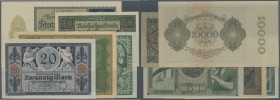 Deutschland - Deutsches Reich bis 1945. Set mit 5 Banknoten von 20 Mark 1915 bis 10.000 Mark 1922, Ro.53, 62d, 63a, 66, 69c in gebrauchter- bis fast k...