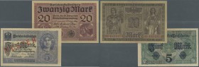 Deutschland - Deutsches Reich bis 1945. 5 Mark 1917 mit nachträglichem Überdruck ”Muster” und 20 Mark 1918 in kassenfrischer Erhaltung, Ro.54M, 55 (2 ...
