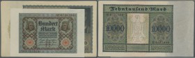 Deutschland - Deutsches Reich bis 1945. 3 Banknoten Inflation 100 Mark 1918 und 2 x 10.000 Mark 1922, Ro.67a, 68a,b in leicht gebrauchter bis kassenfr...