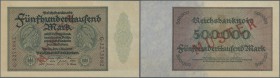 Deutschland - Deutsches Reich bis 1945. 500.000 Mark 1923 mit nachträglichem roten Überdruck ”Muster” und regulärer Seriennummer, Ro.87cM, leicht verg...