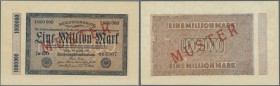 Deutschland - Deutsches Reich bis 1945. 1 Million Mark 1923 ”Kölner Provisorium” mit nachträglichem roten Überdruck ”Muster”, Ro.93M, kleine Knickstel...