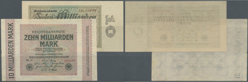 Deutschland - Deutsches Reich bis 1945. 2 x 10 Millarden Mark 1923, Ro.113d und ...