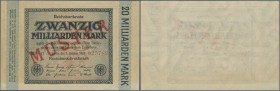 Deutschland - Deutsches Reich bis 1945. 20 Milliarden Mark 1923 mit nachträglichem roten Überdruck ”Muster” und regulärer Seriennummer, Ro.115M, vergi...