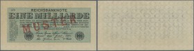 Deutschland - Deutsches Reich bis 1945. 1 Milliarde Mark 1923 mit nachträglichem roten Überdruck ”Muster” und regulärer Seriennummer, Ro.119M, leicht ...