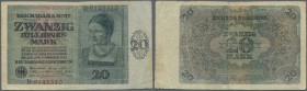 Deutschland - Deutsches Reich bis 1945. 20 Billionen Mark 1924, Ro.135 in stark gebrauchter Erhaltung mit einigen kleinen Nadellöchern am linken Rand....