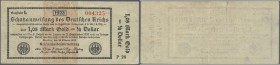 Deutschland - Deutsches Reich bis 1945. 1,05 Mark Gold = 1/4 Dollar 1923, Ro.143a, gebrauchte Erhaltung mit senkrechtem Mittelknick und fleckigem Papi...