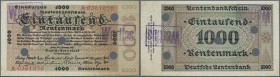 Deutschland - Deutsches Reich bis 1945. 1000 Rentenmark 1923, Ro.161 mit mehreren Entwertungslöchern, Stempel ”wertlos”, winzigen Nadellöchern und kle...