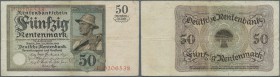 Deutschland - Deutsches Reich bis 1945. 50 Rentenmark 1925, Ro.162 in stärker gebrauchter Erhaltung mit kleinen Rissen am oberen Rand und kleinem Loch...