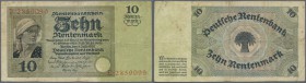 Deutschland - Deutsches Reich bis 1945. 10 Rentenmark 1925, Ro.163 in stärker gebrauchter Erhaltung mit einigen Knicken und Flecken und kleinem Einris...