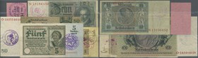 Deutschland - Deutsches Reich bis 1945. Lot mit 5 Reichsbanknoten mit belgischen und luxmburgischen Abstempelungen, dabei 5 Rentenmark 1926 mit belgis...