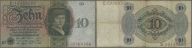 Deutschland - Deutsches Reich bis 1945. 10 Reichsmark 1924, Ro.168b, stärker gebraucht mit etlichen Knicken und Flecken. Erhaltung: F- // 10 Reichsmar...