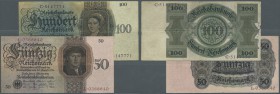Deutschland - Deutsches Reich bis 1945. 50 und 100 Reichsmark 1924, Ro.170, 171 in gebrauchter Erhaltung mit mehreren Knicken: F/F+ (2 Banknoten) // 5...