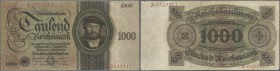 Deutschland - Deutsches Reich bis 1945. 1000 Reichsmark 1924 mit Unterdruckbuchstabe ”Q” und Serie ”A”, Ro.172a mit stärkeren Gebrauchsspuren wie klei...