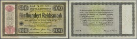 Deutschland - Deutsches Reich bis 1945. Reichskonversionskasse: 500 Reichsmark 1934 mit Heftlöcher, ohne Perforation, Ro.714 mit winzigen Einrissen am...