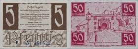 Deutschland - Alliierte Miltärbehörde + Ausgaben 1945-1948. Württemberg-Hohenzollern, Finanzministerium, 5 (Serie B), 10 (Serie D, beide No KN), 50 Pf...