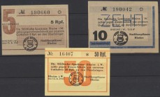 Deutschland - Alliierte Miltärbehörde + Ausgaben 1945-1948. Rheine, Stadt, 5, 10, 50 Reichspfennig, 15.8.1947, Erh. I, 3 Scheine