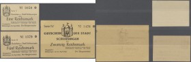 Deutschland - Alliierte Miltärbehörde + Ausgaben 1945-1948. Schleusingen, Stadt, 1, 5, 20 Reichsmark, 10.4.1945, Erh. I, 3 Scheine