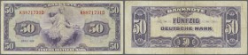 Deutschland - Bank Deutscher Länder + Bundesrepublik Deutschland. 50 DM 1948, Ro.242 in stärker gebrauchter Erhaltung mit Knicken, kleinen Nadellöcher...