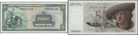 Deutschland - Bank Deutscher Länder + Bundesrepublik Deutschland. Franzosenschein 50 Mark 1948 wellig fast EH I, dazu 20 Mark 1949 fast EH I.