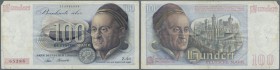 Deutschland - Bank Deutscher Länder + Bundesrepublik Deutschland. 100 DM 1948 Franzosenschein, Ro.256 in stark gebrauchter Erhaltung mit etlichen Nade...