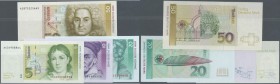 Deutschland - Bank Deutscher Länder + Bundesrepublik Deutschland. Lot mit 4 Banknoten 5 bis 50 DM in kassenfrischer Erhaltung, dabei 5-er 1991, 10-er ...