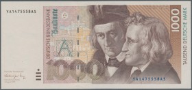 Deutschland - Bank Deutscher Länder + Bundesrepublik Deutschland. 1000 Deutsche Mark, 1.8.1991, Ersatznote (Ro. 302b), Serie YA/A (# YA1475558A5) mit ...