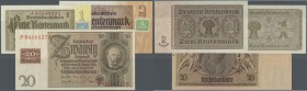 Deutschland - DDR. Set mit 3 Banknoten der Kuponausgaben der sowjetischen Besatzungszone zu 1, 2 und 20 Mark 1948, Ro.330, 331, 335 in kassenfrischer ...
