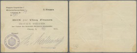 Deutschland - Nebengebiete Deutsches Reich. Besatzungsausgaben Frankreich 1914/15: Etappen-Inspektion I, 5 Francs 1915, Ro.404, mehrere Knicke und Fle...