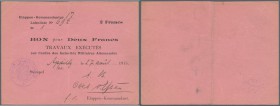 Deutschland - Nebengebiete Deutsches Reich. Besatzungsausgaben Frankreich 1914/15: 2 Francs der Etappen-Kommandantur 1915, Ro.407, senkrechter Mittelk...