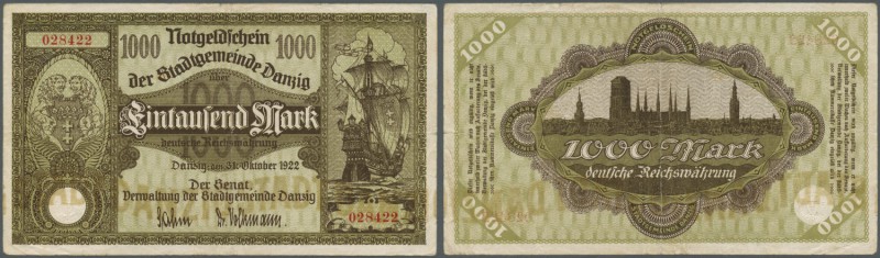 Deutschland - Nebengebiete Deutsches Reich. Danzig: 1000 Mark 1922, Ro.794, winz...