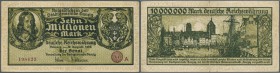 Deutschland - Nebengebiete Deutsches Reich. Danzig: 10 Millionen Mark 1923, Ro.805 mit kopfstehendem Randdruck, , gebraucht mit mehreren kleinen Knick...