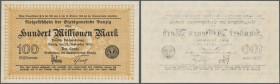 Deutschland - Nebengebiete Deutsches Reich. Danzig: 100 Millionen Mark 1923, Ro.806a mit Wz. Triangel, winzige bestoßene Ecke oben rechts, sonst kasse...