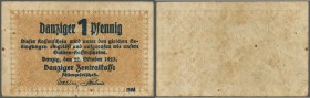 Deutschland - Nebengebiete Deutsches Reich. Danzig: 1 Pfennig 1923, Ro.811, gebraucht mit diversen kleinen Flecken und Knicken. Erhaltung: F+ // Danzi...