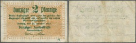 Deutschland - Nebengebiete Deutsches Reich. Danzig: 2 Pfennige 1923, Ro.812, saubere gebrauchte Erhaltung mit einigen Knicken. F+ // Danzig: 2 Pfennig...