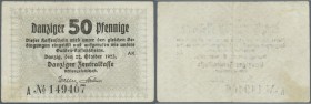 Deutschland - Nebengebiete Deutsches Reich. Danzig: 50 Pfennige 1923, Ro.816b, gebraucht mit kleinen Knickstellen, Fleck auf der Rückseite rechts unte...